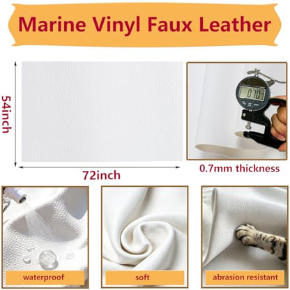 CDY Marine Vinyl Upholstery Fabric: 54"x72" Soft Grain Faux Leather Durable - color: White, size: 2Yard（54"x72"）
