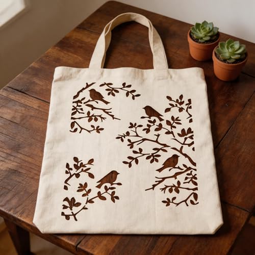 TIAMECH A4 Reusable Tree Birds on Branch Stencil for Painting - style: Tree Birds on Branch