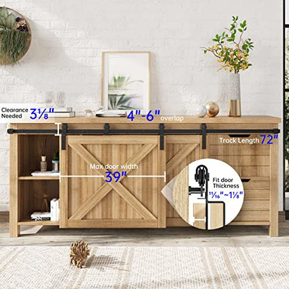 EaseLife 6 FT Mini Cabinet Bypass Sliding Barn Door Hardware Track Kit,Easy Install,Slide Smoothly Quietly,Apply for Storage Window TV Stand and Other Shielding (No Cabinet) - size: 6 feet for 2 doors