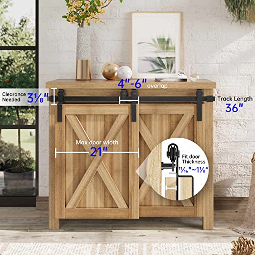 EaseLife 3 FT Mini Cabinet Bypass Double Sliding Barn Door Hardware Track Kit,Easy Install,Slide Smoothly Quietly,Apply for Storage Window TV Stand and Other Shielding (No Cabinet) - size: 3 feet for 2 doors
