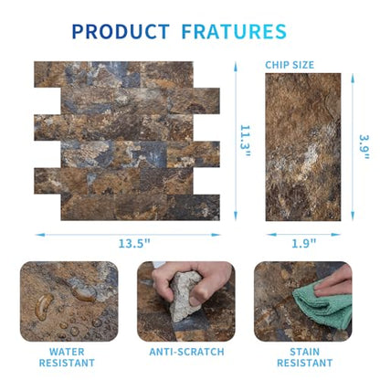Art3d Peel and Stick Backsplash, Stick on Wall Tile, 10-Pack, Rust Slate - color: Rust-slate