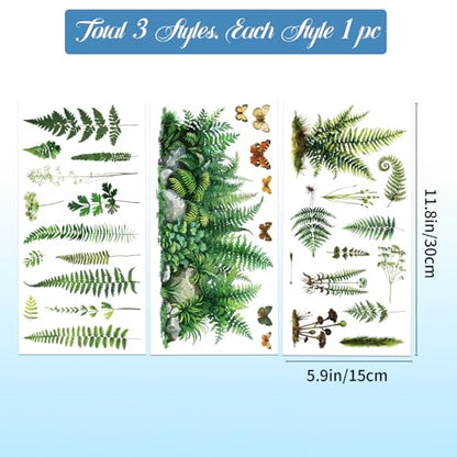 GLOBLELAND 3 Sheets Ferns Furniture Transfer 5.9x11.8inch Plants Leaves Rub on Transfer Butterfly Self-Adhesive Wall Art Decals for Bedroom Living Room Desk Table Decoration - style: Fern