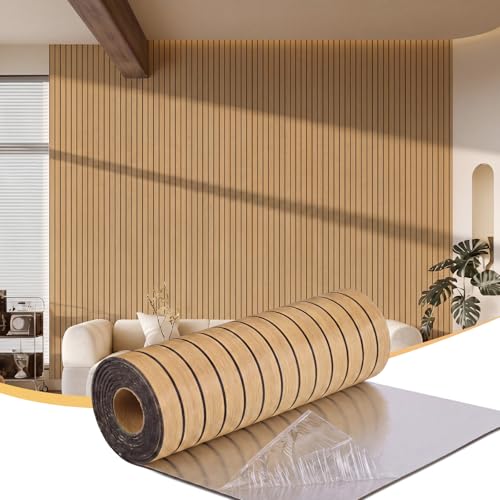 Geelin Peel and Stick PVC Wood Slat Wall Panel Decor 118" x 15.75", Oak - color: Oak