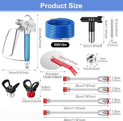 23 Pcs Airless Paint Sprayer Kit, 3600 PSI Spray Gun, 50FT Hose, 6 Tip Set