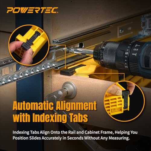 POWERTEC Drawer Slide Jig Set – Drawer Slide Installation Tool for Cabinets Desks Dressers Kitchen Drawers and Woodworking Projects – Supports Framed & Frameless Cabinets (72349) - style: Drawer Slide Jig Set