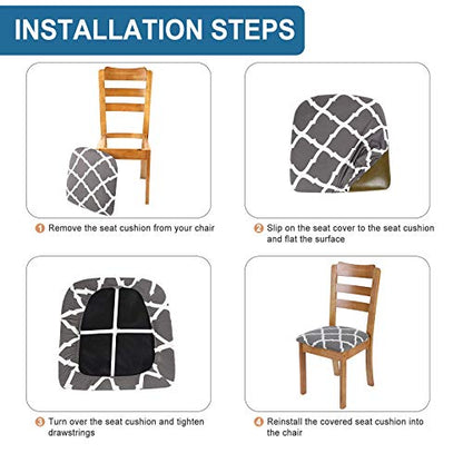 SearchI Seat Covers for Dining Room Chairs Stretch Printed Chair Seat Covers Set of 4, Removable Washable Upholstered Chair Seat Protector Cushion Slipcovers for Kitchen, Office(Grey+White) - color: Grey+white