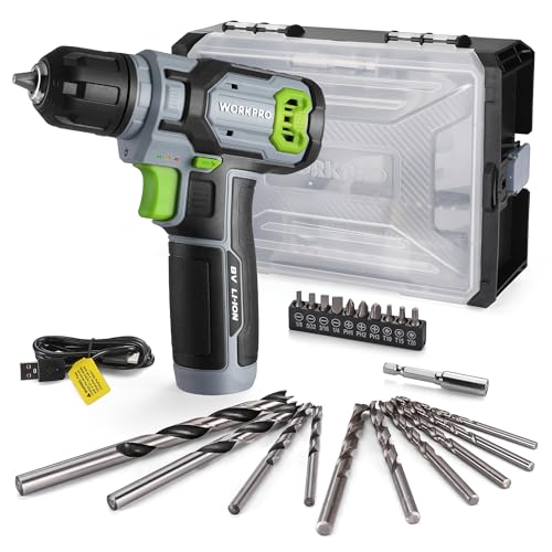 WORKPRO Power Drill Bit Set with Tool Box, 8V Cordless Drill Driver - color: Grey, size: 21PCS