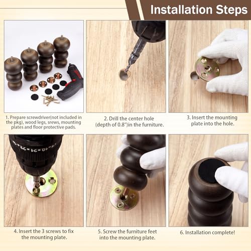 4 Pack Wood Bun Feet 4 Inch, Walnut Dresser Legs for Sofa Cabinet - color: Walnut, size: 4 Inch