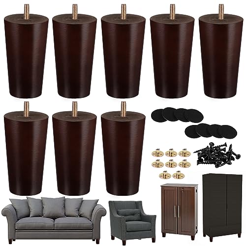 Ruisita 8 PCS 4'' Furniture Legs Wood Round Couch Legs Replacement, Brown - color: Brown, size: 4 Inches
