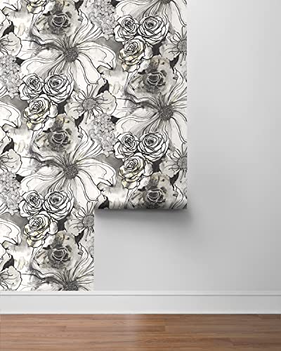 Harry & Grace Ink Rose Abstract Floral Peel and Stick Wallpaper (Onyx) - color: Onyx