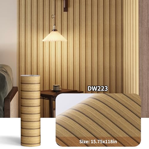 Haimin Wood Grain Slat Wall Panels Peel and Stick Faux Wood Thick Wallpaper - color: Yellow Oak