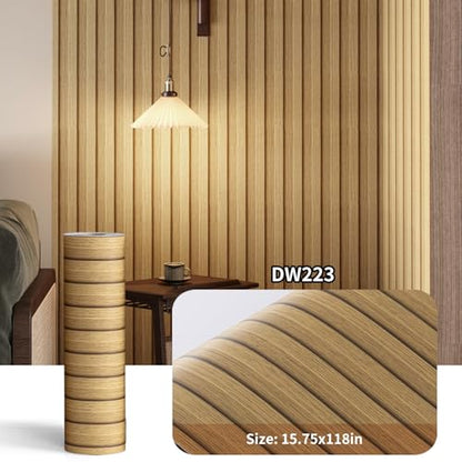 Haimin Wood Grain Slat Wall Panels Peel and Stick Faux Wood Thick Wallpaper - color: Yellow Oak