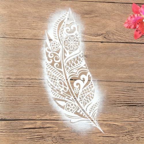 TIAMECH A4 Reusable Mandala Feather Stencil for Painting - style: Feather