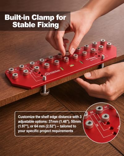 VASTHOME 11 Holes Shelf Pin Jig - 1/4" (6mm) & 5mm Shelf Holes Drilling Jig - size: 11 Holes