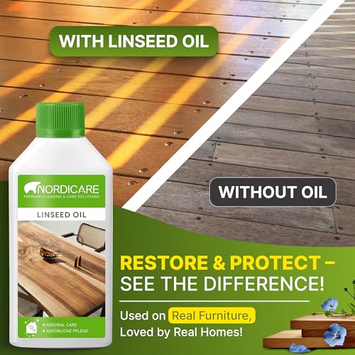Nordicare Linseed Oil for Wood - 100% Pure & Natural Linseed Oil for Entire Indoor Area - Food-Safe Raw - Furniture - Underlines the Original Wood Structure - Made in Denmark 16.9oz - size: 0.5 l