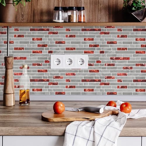 STICKGOO Thicker Peel and Stick Backsplash Tile for Kitchen and Bathroom - color: Red