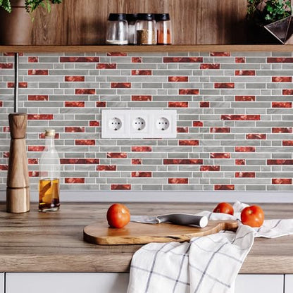 STICKGOO Thicker Peel and Stick Backsplash Tile for Kitchen and Bathroom - color: Red