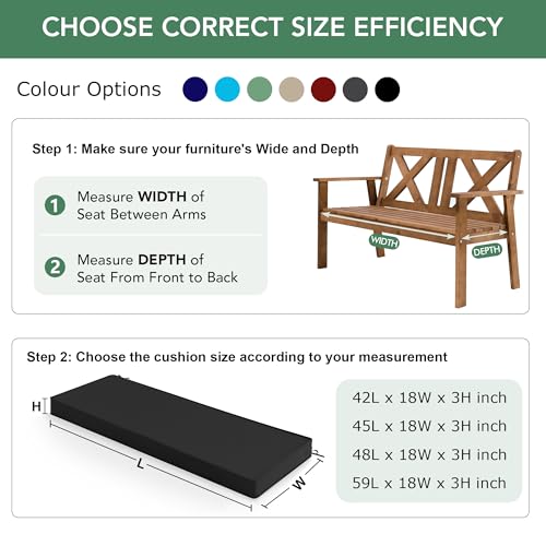 Summsun Outdoor Bench Cushion Pad, 48 x 18 x 3 Inch, Black - color: Black, size: 48x18x3 Inch