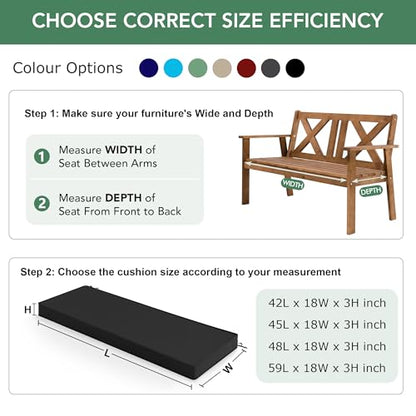 Summsun Outdoor Bench Cushion Pad, 48 x 18 x 3 Inch, Black - color: Black, size: 48x18x3 Inch