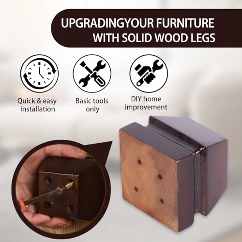 Square Wood Furniture Legs Set of 4 - Wooden Replacement Heavy Duty Feet for Sofa, Table, Couch, Bed, Bench, Dresser, Chairs, Sideboard, Recliner (Brown 2" H*3.15" W No Hanger Bolt) - color: Brown, size: 2"H*3.15"W (No Hanger Bolt)