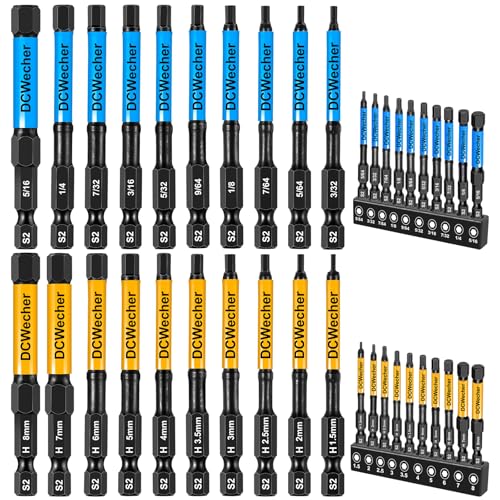 DCWecher 3-Inch Impact Hex Bit Set, 20PCS Long Allen Wrench Drill Bit Set - size: 3" 20-PCS Hex Bits (Metric & SAE)