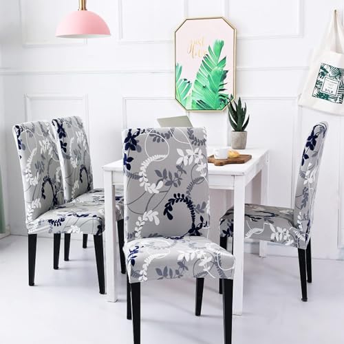 Stretch Chair Covers Slipcovers Set of 6 Printed Stretchable Dining Chair Slipcover Washable Removable for Kitchen,Hotel,Restaurant - color: Flower Vine, size: 6