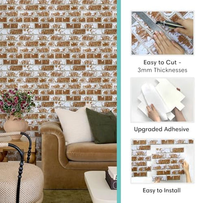 Commomy Faux Brick Wall Panels Peel and Stick Thin PVC 10 Pcs 11.8" x 11.8" - color: Brick-WP