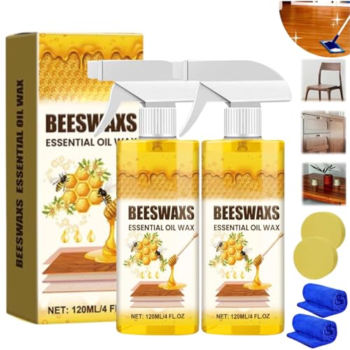 2PCS Beeswax Wood Polish Spray,Beeswaxs Essential Oil Wax,Multi-Purpose Furniture Beeswax Wood Polish,Wood Cleaner Repairing and Care Spray,Restores Shine & Removes Scratches