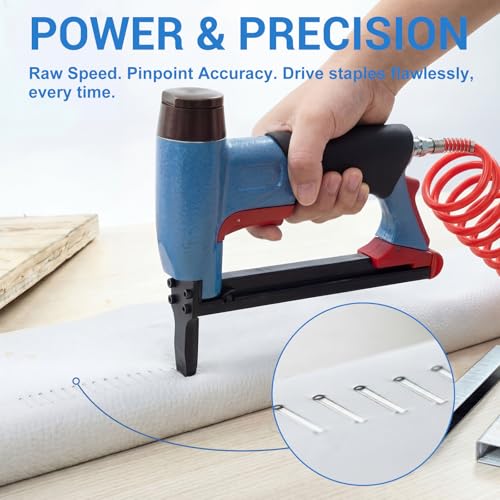 Pneumatic Upholstery Stapler, 22 Gauge Compatible with 71 Series Air Staple Gun (3/8" Crown), 1/4"-5/8" Length, 190-staple Magazine, 60-100 Psi, 1/4" Npt(Long Nose) - style: Long, 22 Gauge