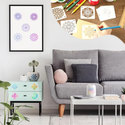 JULMELON 20Pcs Mandala Stencils 3 Inch, Reusable for Rock Wood Painting - style: Mandala Stencils