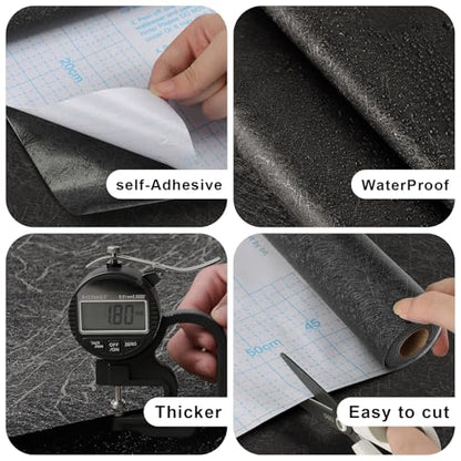 Kitico 17" x 393" Black Silk Wallpaper Peel and Stick, Embossed Textured Self Adhesive Wallpaper, Contact Paper Removable Waterproof Kitchen Vinyl Wrap Cabinet Furniture Textured Renter Friendly Wall - size: 17.7" x 393"