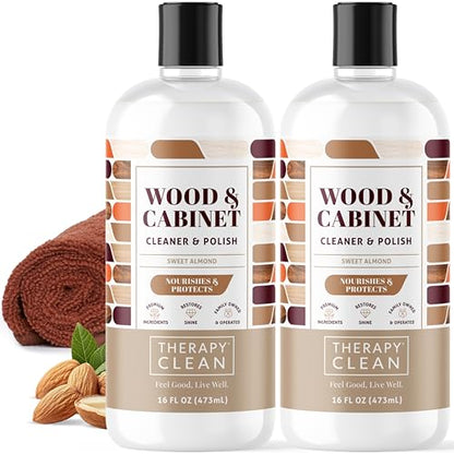 Therapy Wood Cleaner & Polish 16 oz. (2-Pack with Microfiber Cloth) - Wood Cabinet and Table Cleaner - Conditioner - Almond Scent - style: Wood Polish (Pack of 2 with Microfiber)