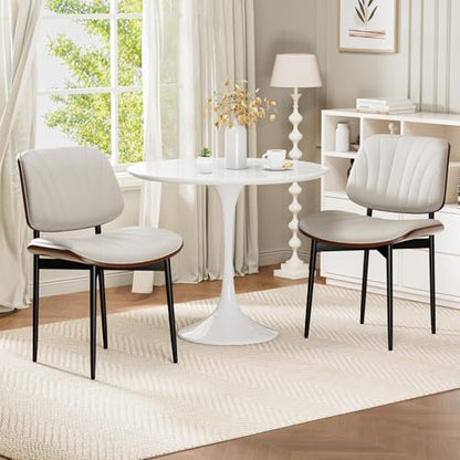 REONEY Dining Chairs Set of 4, Mid-Century Modern Kitchen Chairs, Off-White - color: Off-white Shell Strips