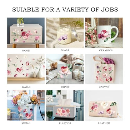 Joeyan Rose Bouquets Rub On Transfers for Furniture and Crafts 12''x18'' - style: Pink Dream