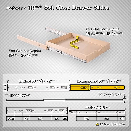 18 Inch Soft Close Drawer Slides – 6 Pairs, Heavy Duty Ball Bearing, Full Extension for Cabinets and Dressers, 100 LB Capacity - size: 18 Inch