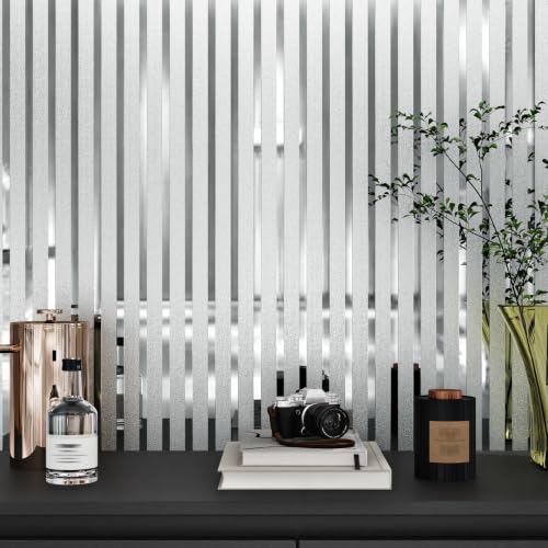 Silver Mirror Stripe Peel and Stick Wall Panel Soundproof 12×118" - color: Silver, size: 11.8" x 118"