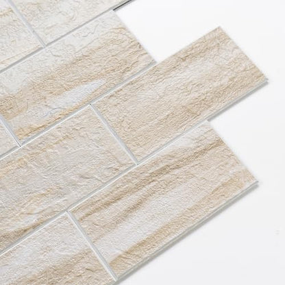 20-Sheet Peel and Stick Backsplash, Subway Tile Wall Tiles 13.5" x 5.8" 3D PVC Adhesive Stick on Tile Stick for Kitchen Fireplace (Greek Beige Marble) - color: Greek Beige Marble