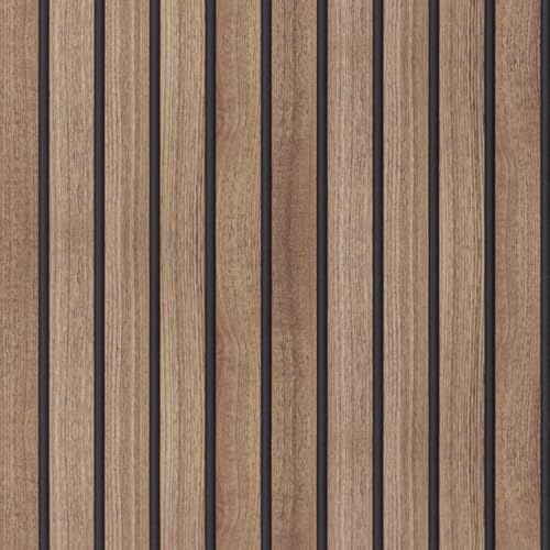 Wood Slat Panel Peel and Stick Wallpaper Brown Wooden Contact Paper - color: Brown, size: 17.7" x 236.2"