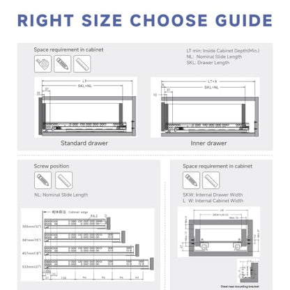 6 Pair 21 Inch (533mm) Undermount Soft Close Drawer Slides - size: 21 Inch-6 Set