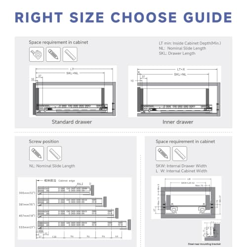 1 Pair 12 Inch (305mm) Undermount Soft Close Drawer Slides - size: 12 Inch-1 Set