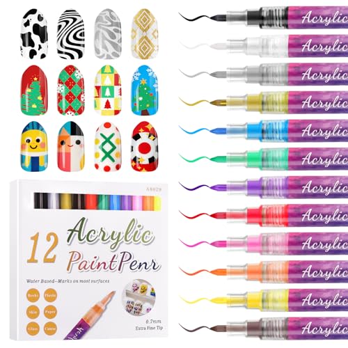 12 Color 0.7MM Nail Art Pens Set Kalolary 3D Nail Polish Pens Quick Drying - color: L