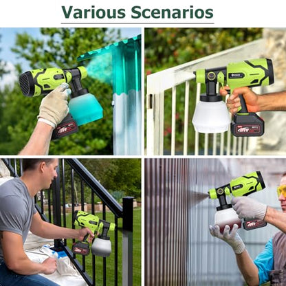Cordless Paint Sprayer HVLP Spray Gun with 21V Battery – 300W Electric Paint Gun, 1000ml Tank, 6 Nozzles & 3 Spray Patterns for Cabinets, Walls, Ceilings, Furniture