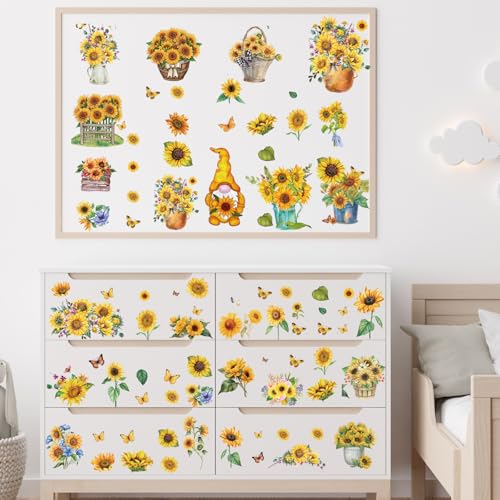 Wxiben 12 Pcs Sunflower Gnome Rub on Transfers for Crafts and Furniture - style: Sunflower