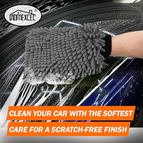 HOMEXCEL Car Wash Mitt, Microfiber Washing Glove, 10.2" x 6.7 ", 2 PK Grey - color: Grey