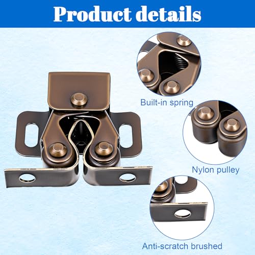 4pcs Double Roller Catch Cabinet Latch Hardware for Cupboard Closet Kitchen Cabinet Door Latches and RV Cabinets Closure Hardware and Catches for Cupboard and Closet Door Closing