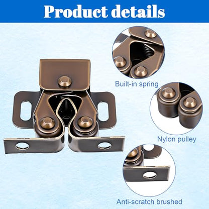 4pcs Double Roller Catch Cabinet Latch Hardware for Cupboard Closet Kitchen Cabinet Door Latches and RV Cabinets Closure Hardware and Catches for Cupboard and Closet Door Closing