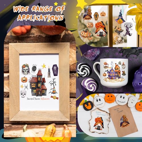 Halloween Rub on Transfers for Crafts - 8 Sheets Happy Halloween Rub on Transfer Stickers for Furniture Pumpkin Skeleton Rub on Transfers for Wood DIY Home Decor 11.4x5.7 Inch - style: Happy Halloween