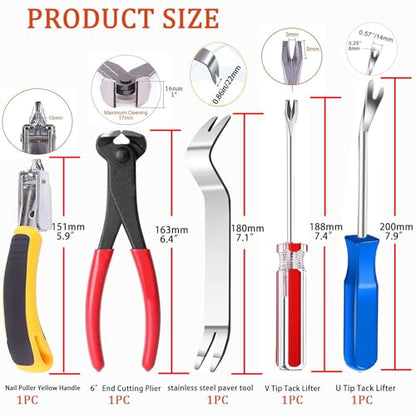 Upholstery Staple Remover Staple Puller Tack Puller Nail Remover Tool Set, Nail Puller Plier, Tack Lifter, Fastener Remover for Furniture Floor Wall Wooden Case Car Photo Frame (5 pcs)