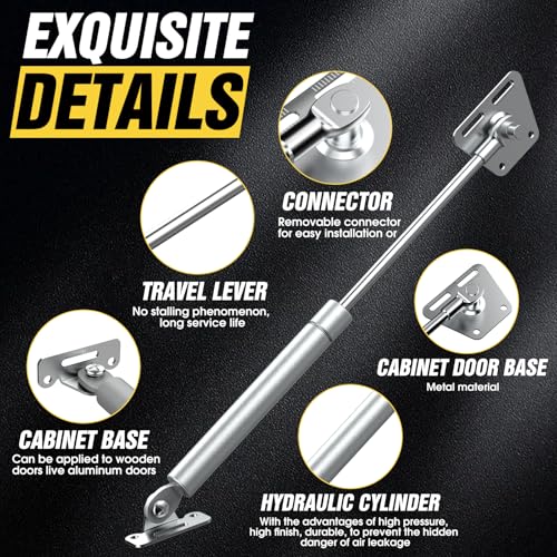Drop Down Gas Struts 100N, Soft Close Cabinet Hinge, Silver 2 Pack - color: Silver