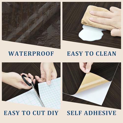 Dark Wood Grain Contact Paper Peel and Stick Chevron Wood Self Adhesive Wallpaper for Living Room Kitchen Wood Contact Paper for Cabinets Countertops Drawers Shelves Wood Vinyl Wrap 17.7" x 120" - color: Dark Herringbone